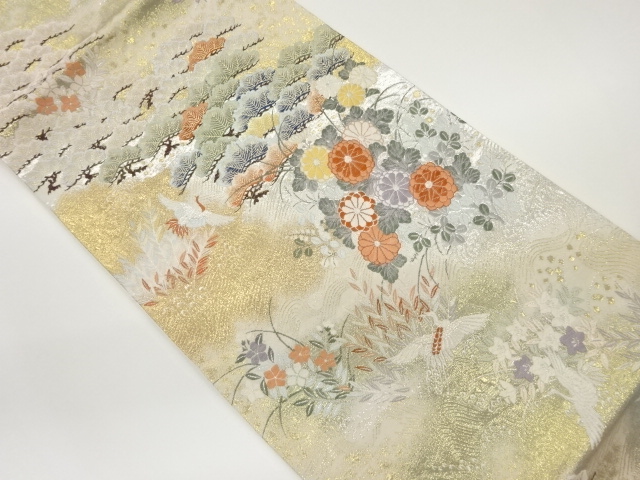 JAPANESE FUKURO OBI / GOLD FOIL / WOVEN CRANE